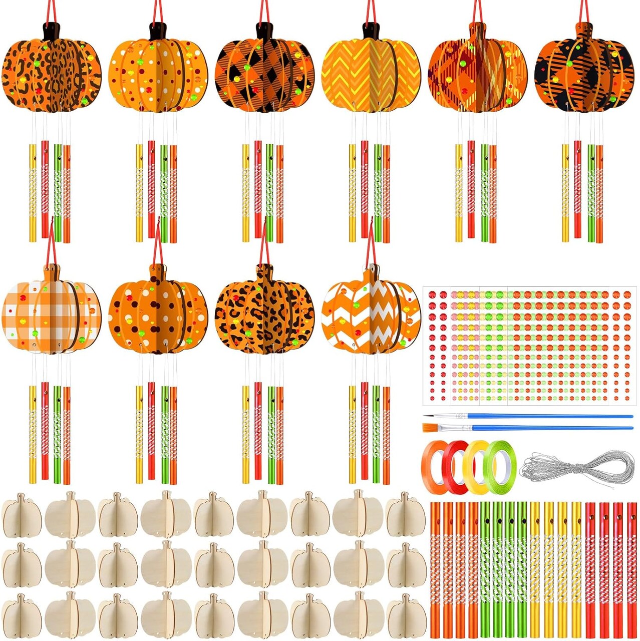 128 Pcs Fall Crafts Pumpkin Wind Chime Making Kit Make Your Own Pumpkin